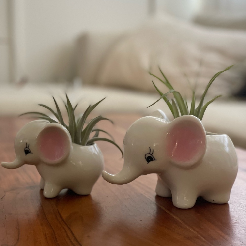 White and Pink Floral Elephant Accents